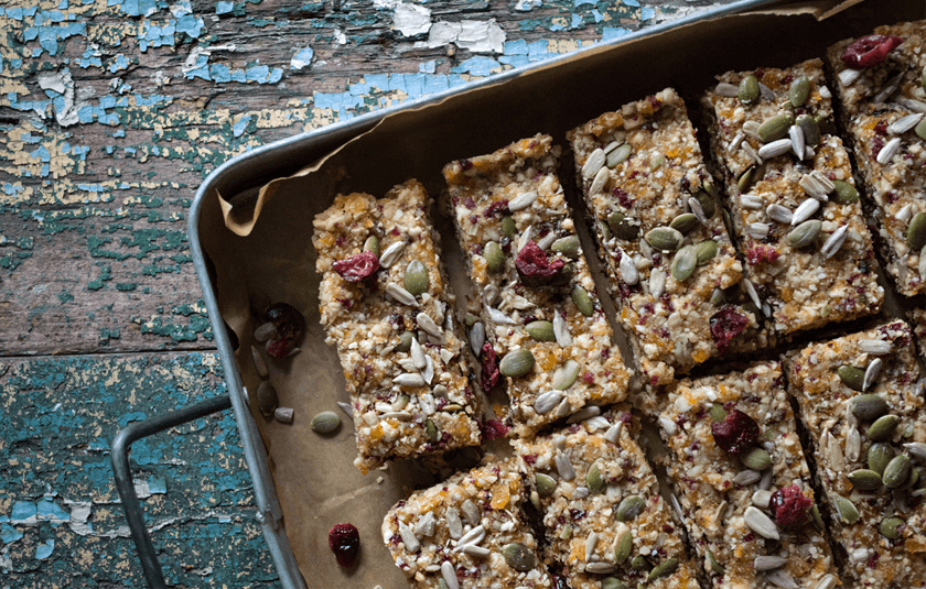 Quinoa nut bars and fruit